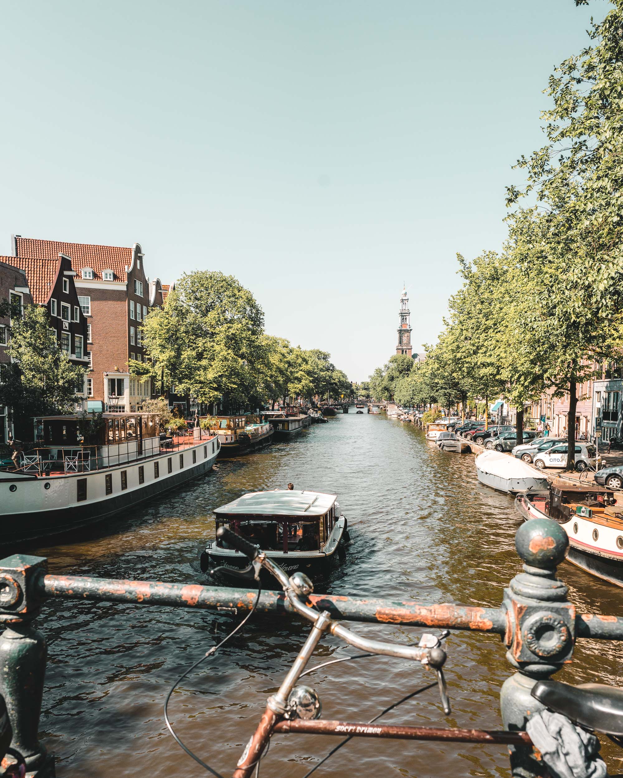 Amsterdam canals and boats in the summertime, The Netherlands