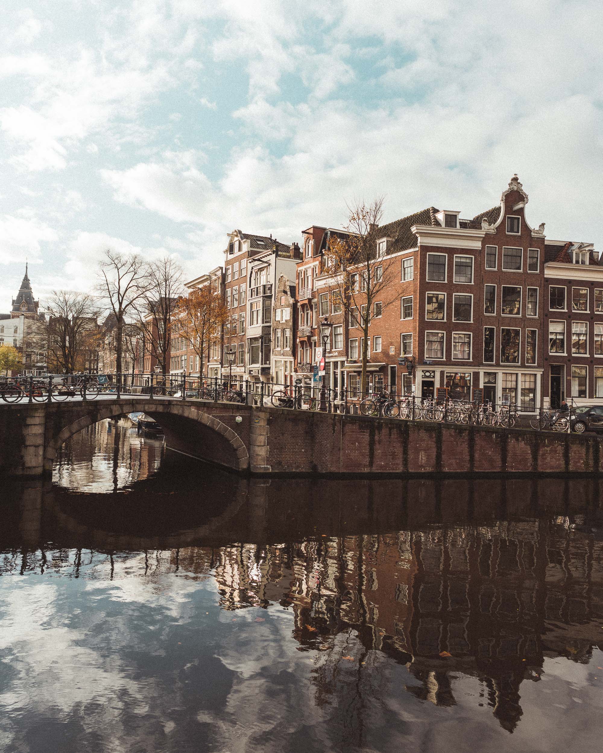 Photogenic dutch canal houses near the rijksmuseum in Amsterdam, The Netherlands