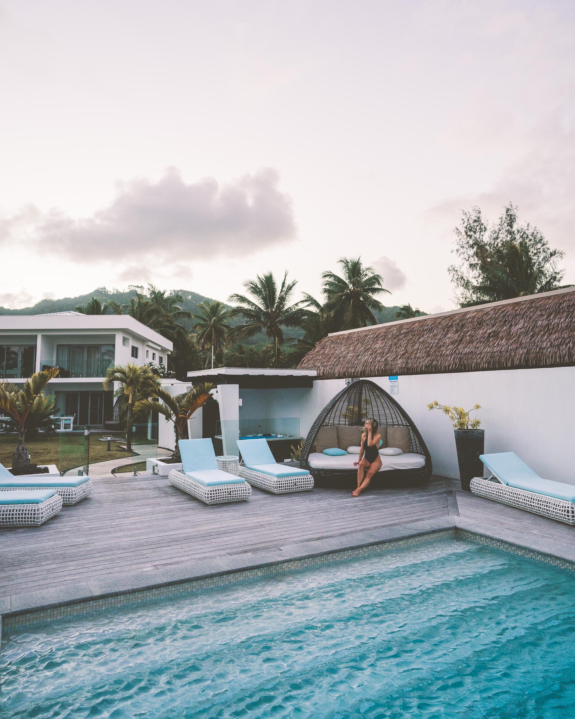 The pool at Crystal Blue Lagoon villas in Rarotonga, Cook Islands