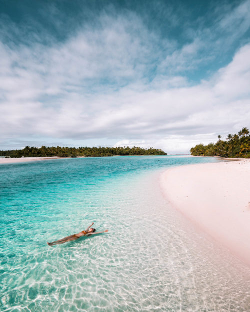 Floating in the most clear blue water at One Foot Island in the Cook Islands