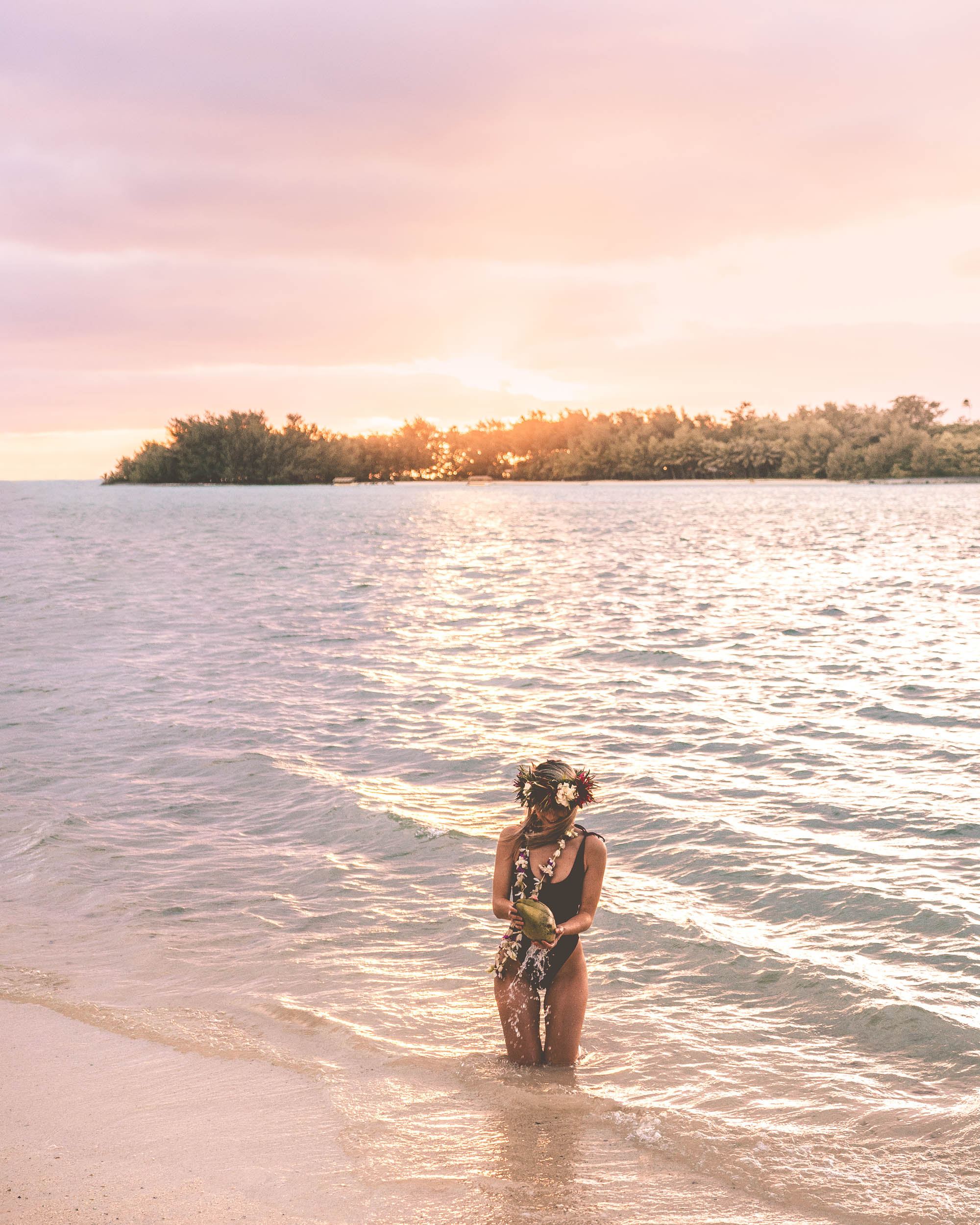 Pastel sunrise on the beach in Rarotonga, Cook Islands