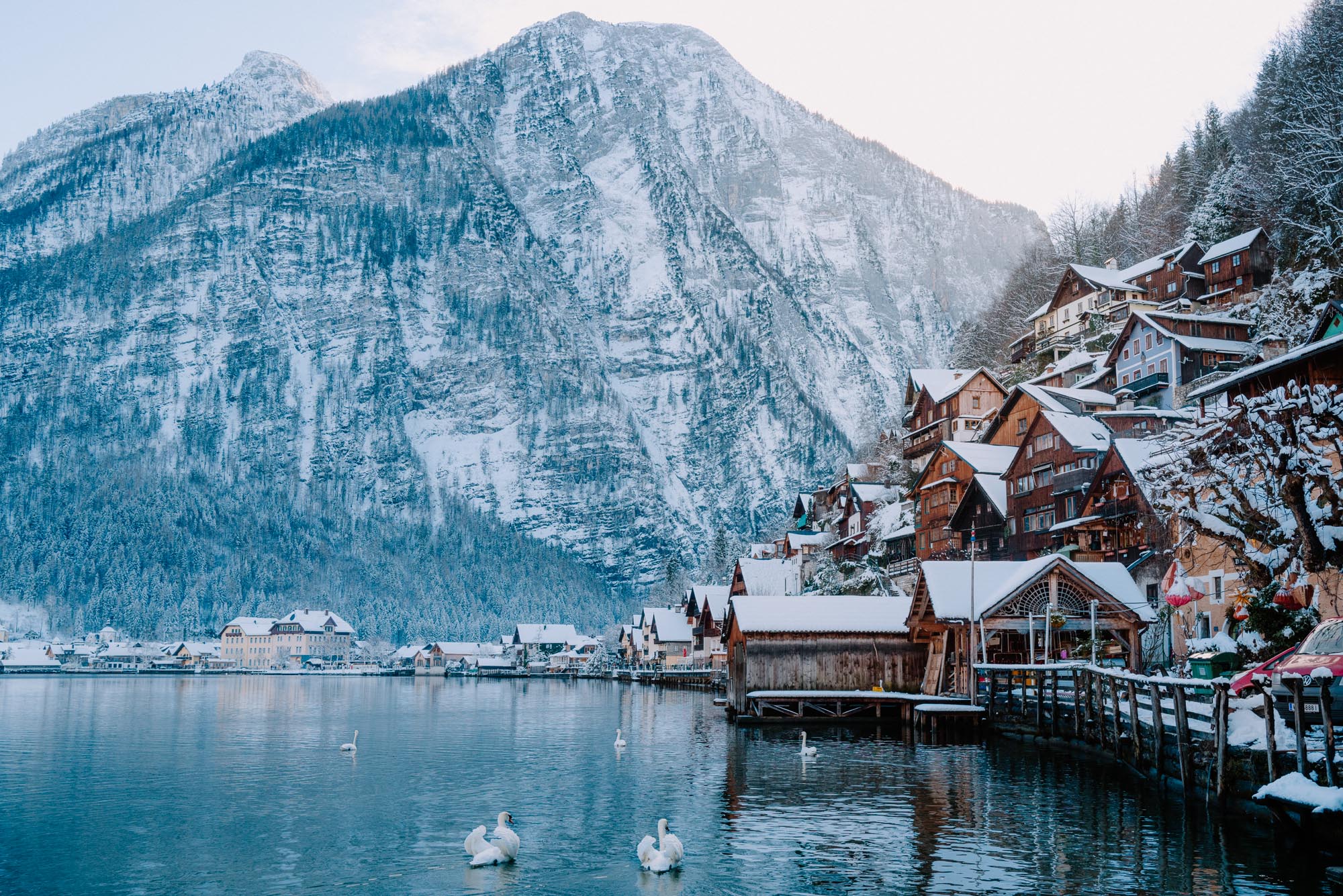 Hallstatt Austria famous viewpoint in Winter