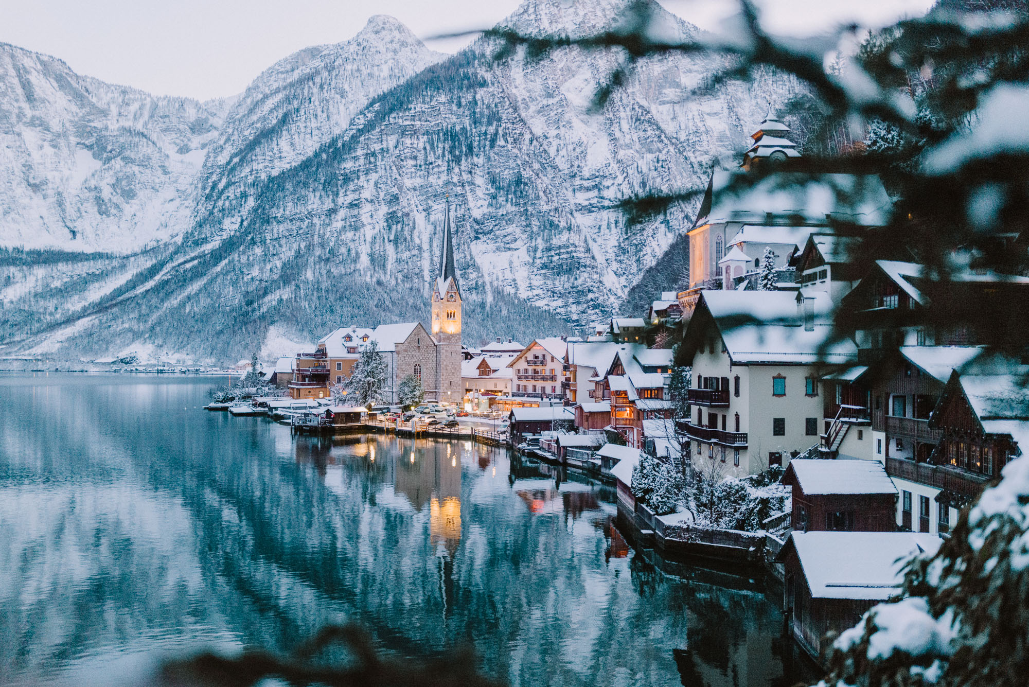 Hallstatt Austria famous viewpoint in Winter