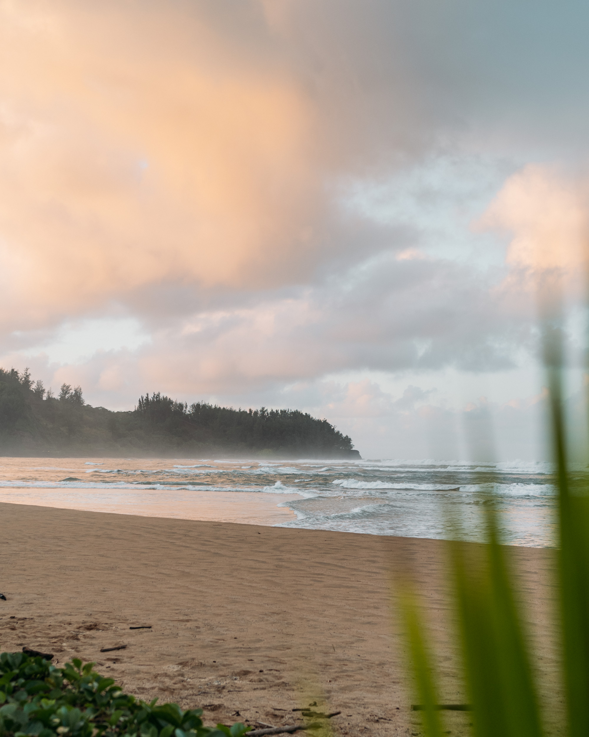 Dusk at hanalei bay beach on kauai