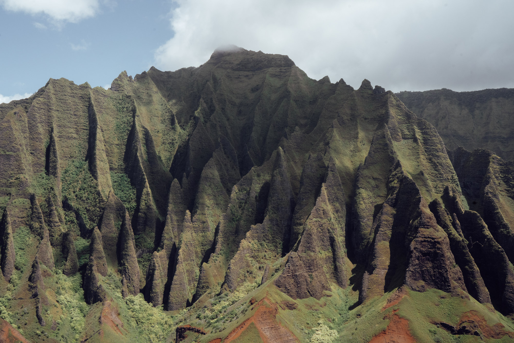 Na Pali Coastline mountains from a helicopter in Kauai