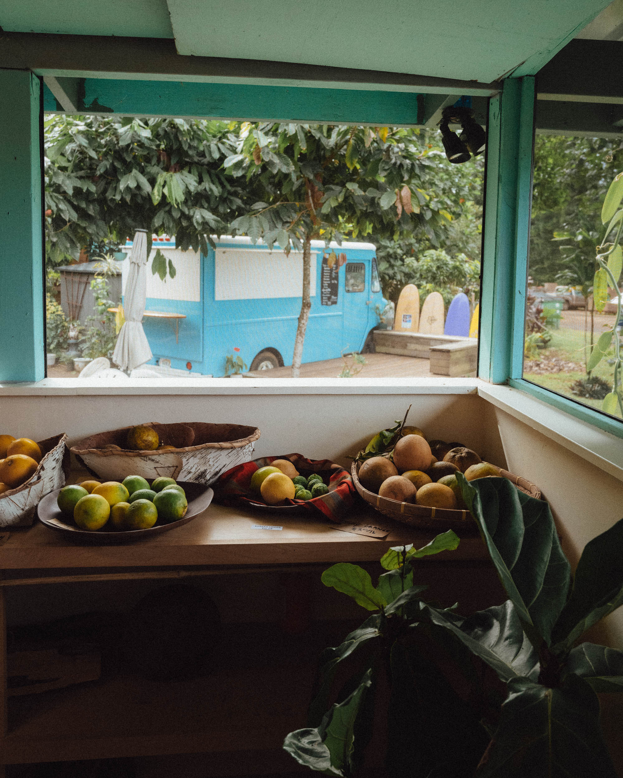 a food truck from the market with fresh fruit in kauai