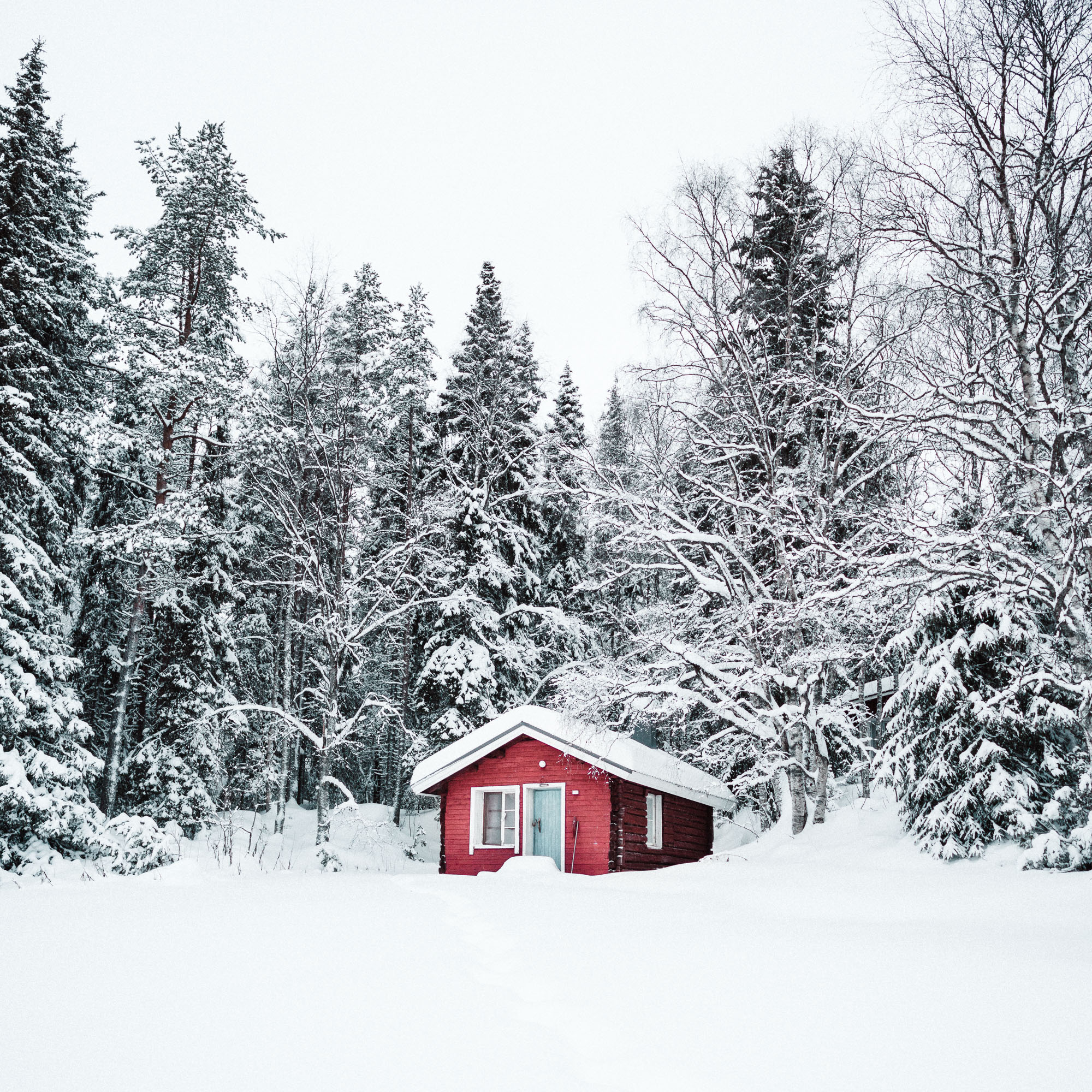 Red house in Oulanka National Park in the winter Finland