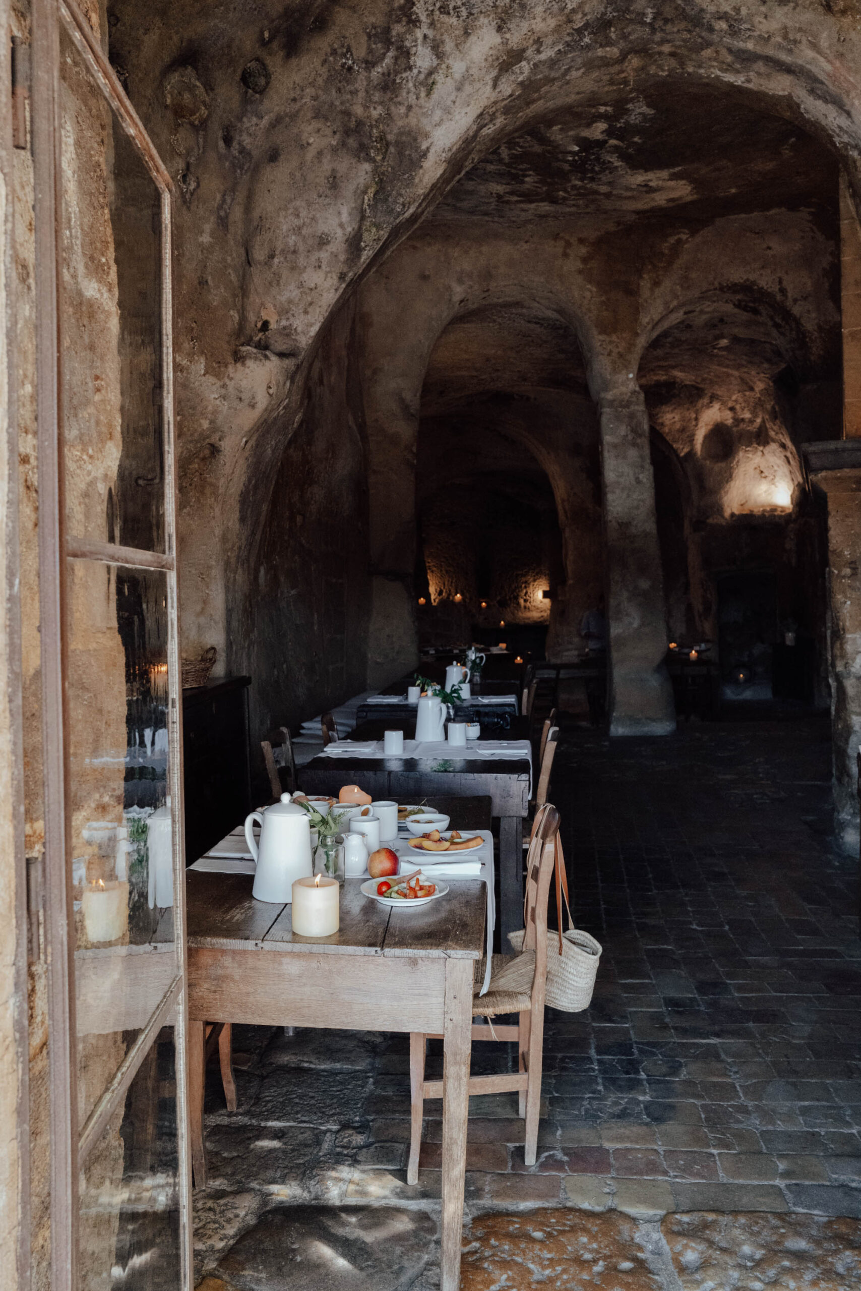The ancient stone cave restaurnat at Sextantio Le Grotte Della Civita in matera italy 