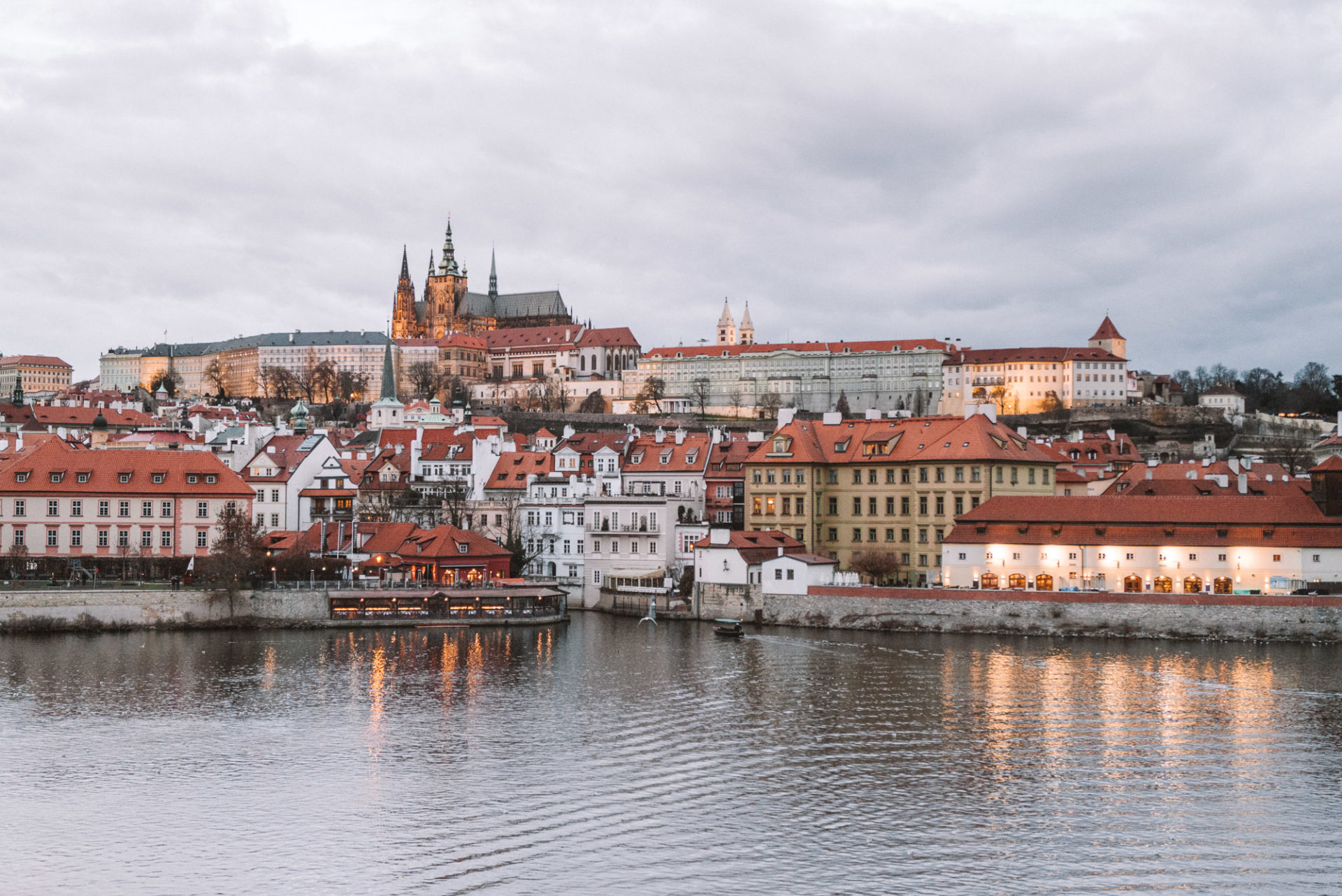 View from Charles Bridge of Prague Castle in Czech Republic