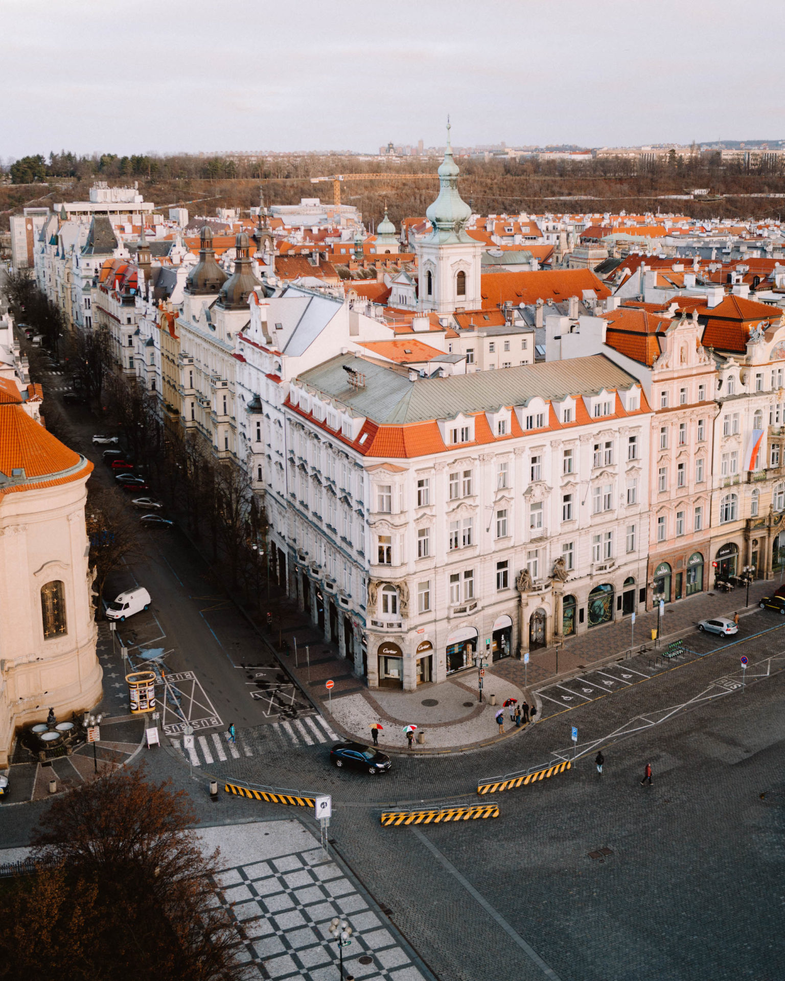 View from Astronomical Clock Tower in Prague in Old town square