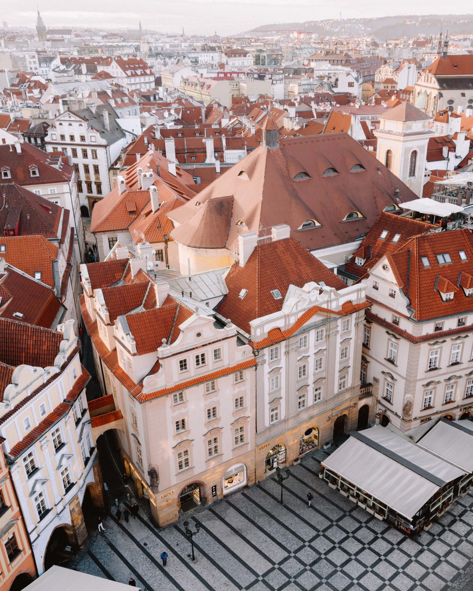 View from Astronomical Clock Tower in Prague in Old town square