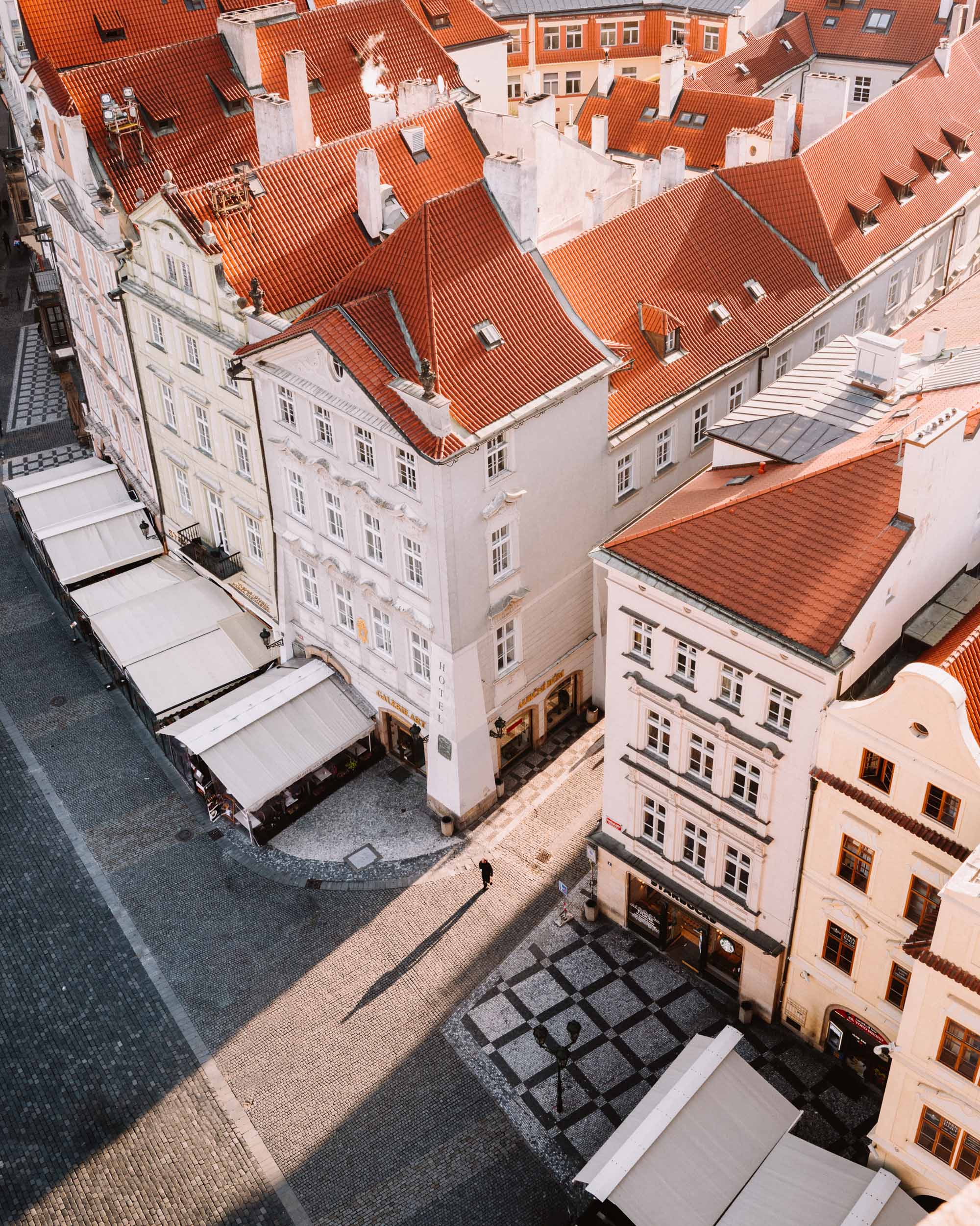 View from Astronomical Clock Tower in Prague in Old town square