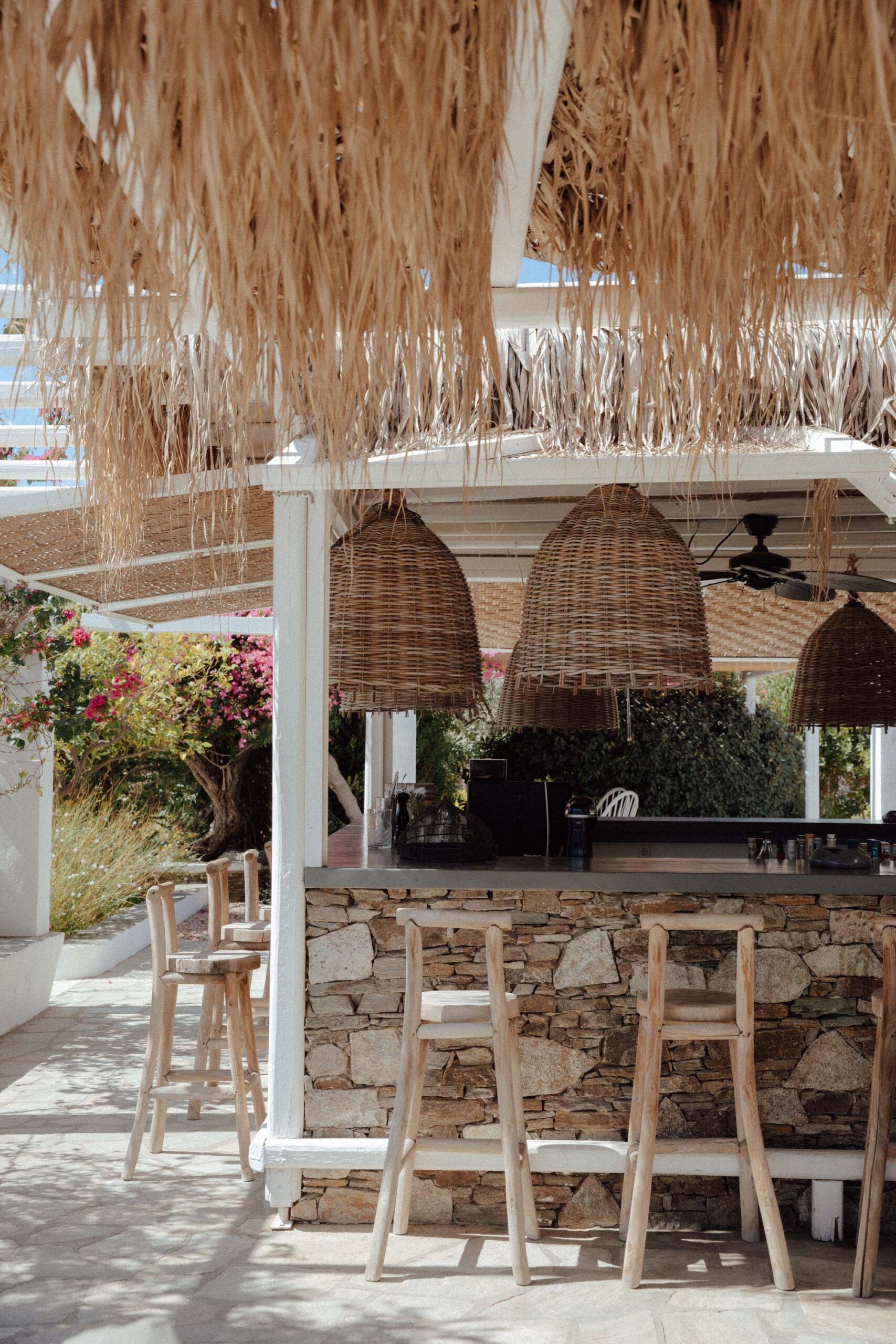 Outdoor bar at Verina Terra Hotel in Sifnos, a stylish boutique hotel recommended in this Sifnos guide for where to stay.