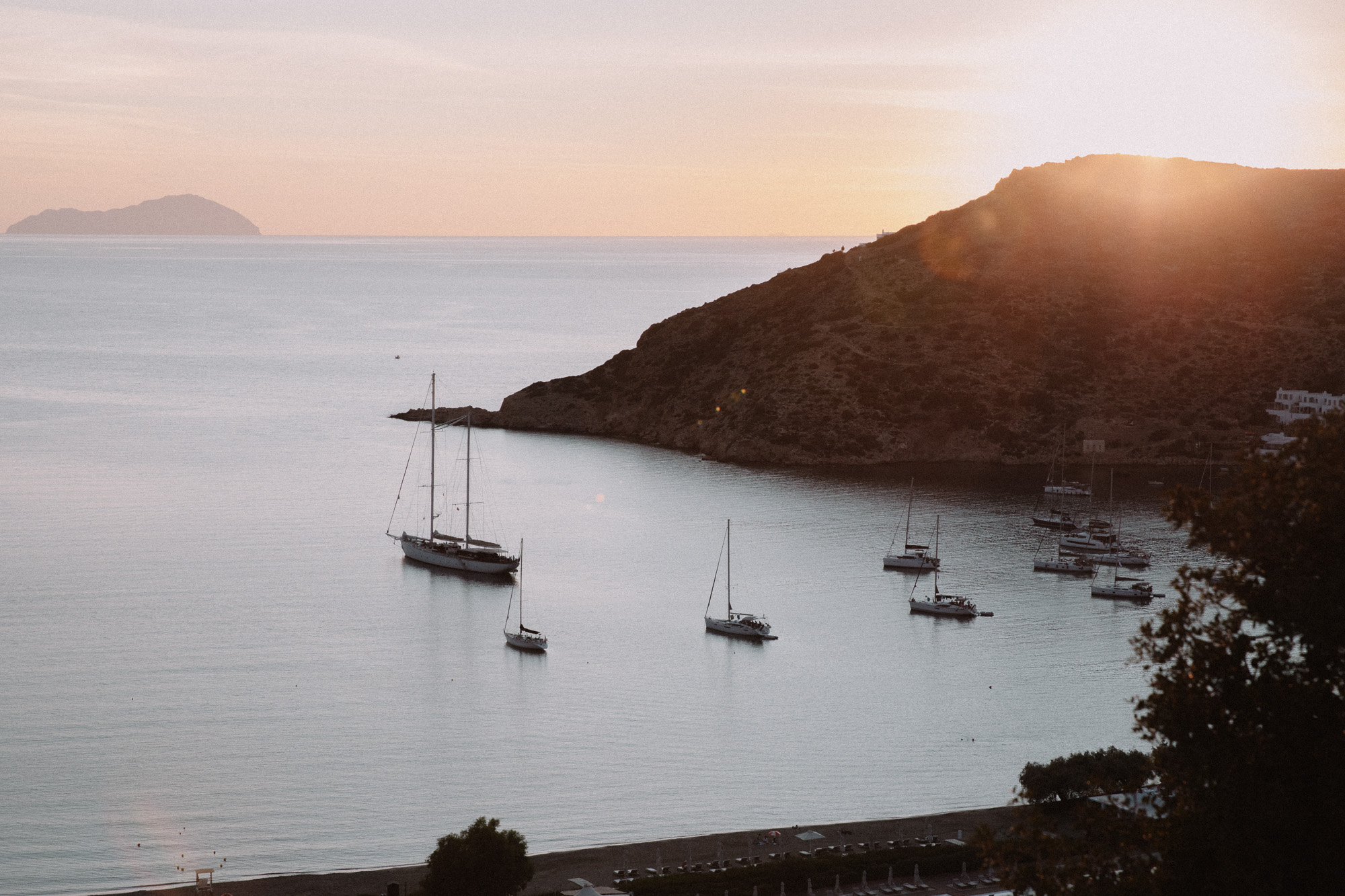 Sunset view on the island of Sifnos with golden light over the sea