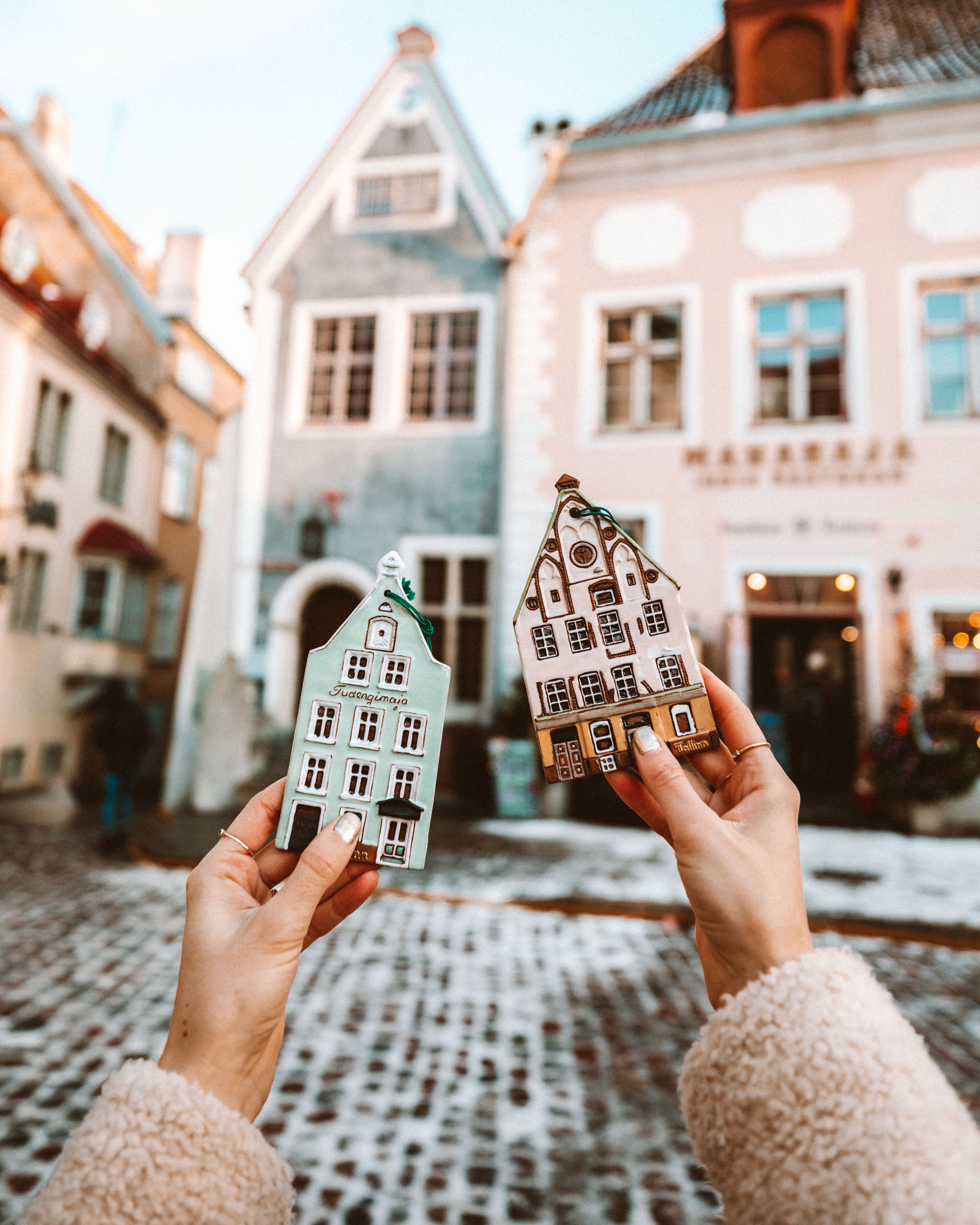 Pastel christmas ornaments at christmas market in tallinn estonia