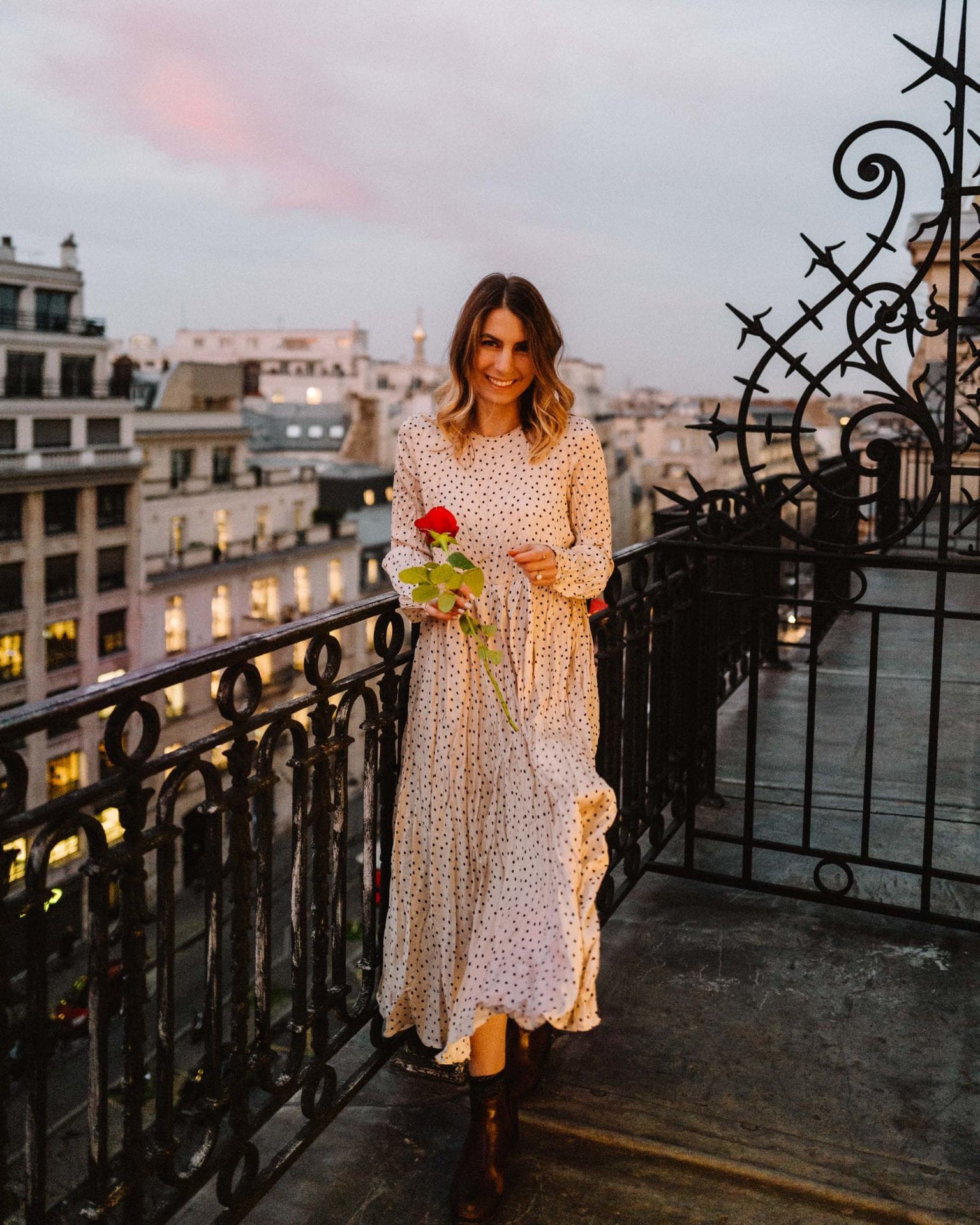 Sunset from our balcony at Le Royal Monceau Hotel in Paris for Valentine's Weekend