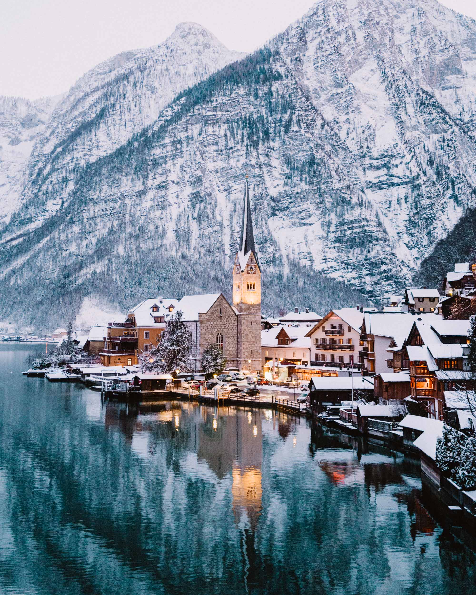Hallstatt Austria famous viewpoint in Winter