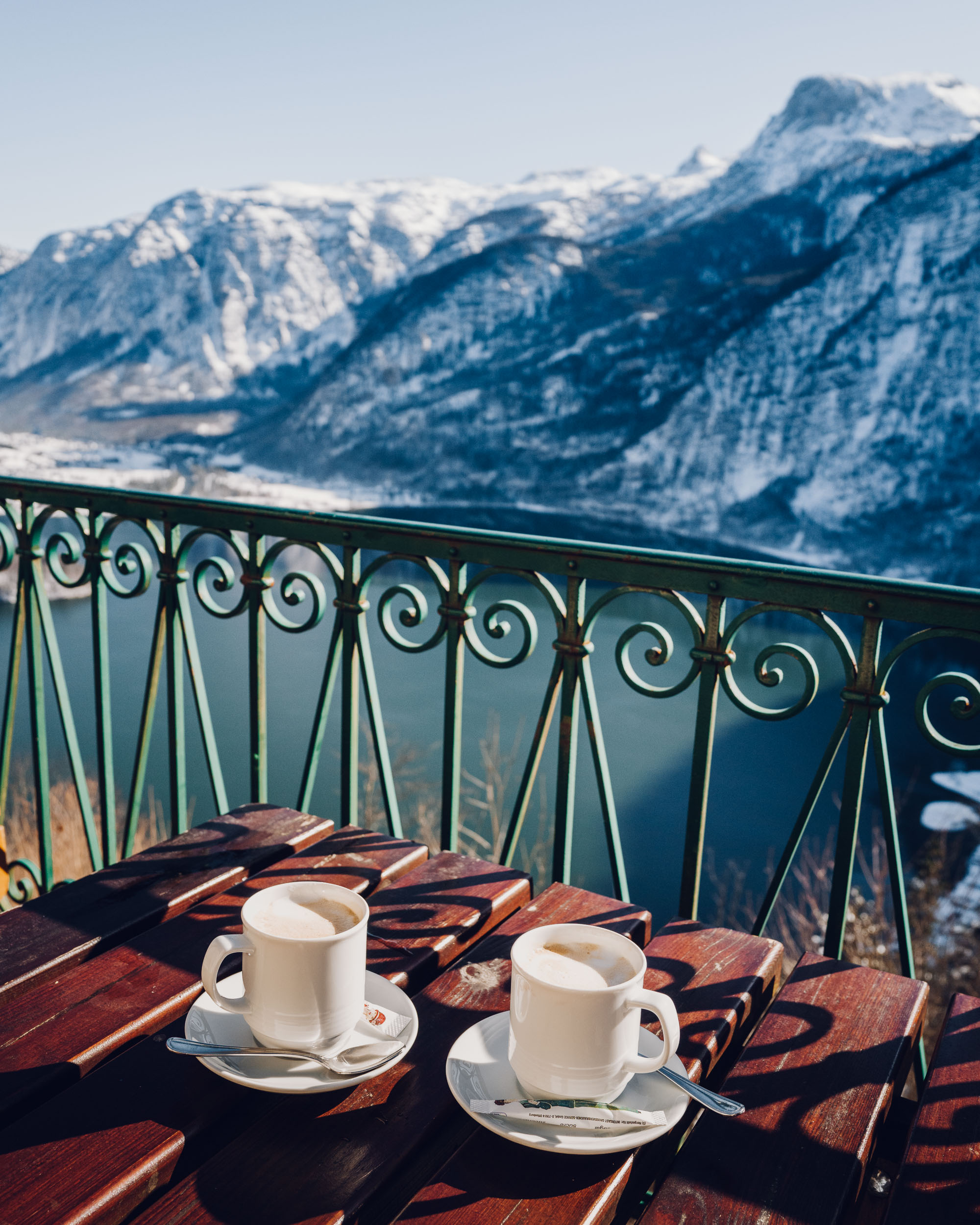 Coffee from the skywalk view and cafe in Hallstatt Austria